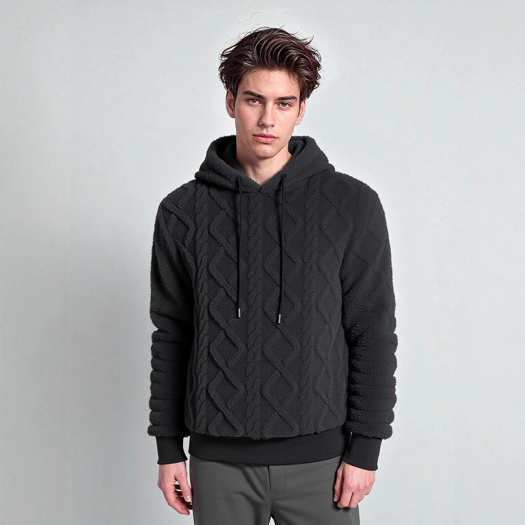 Herren Teddy-Fleece-Hoodie mit diamantstruktur, gefütterter Kapuze und weichen Rippbündchen Drune
