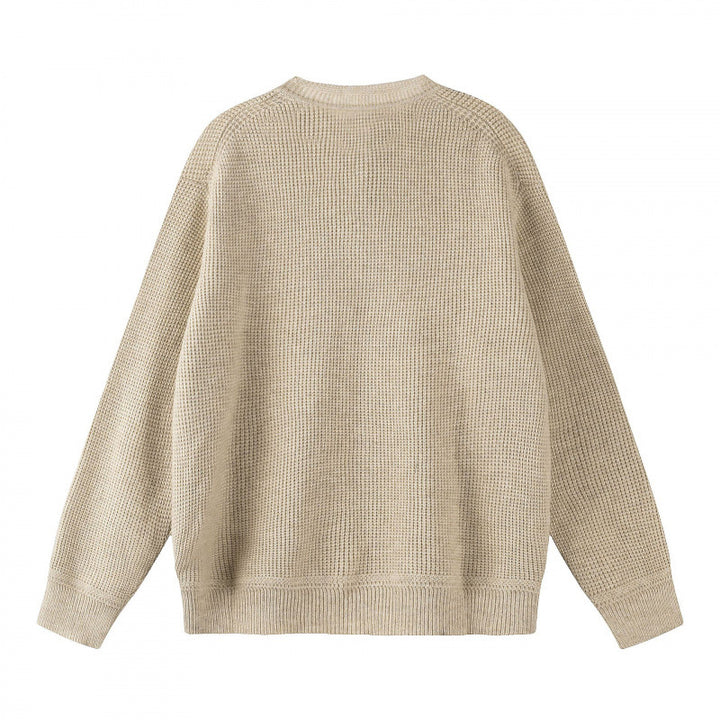 Unisex Boxy-Strickpullover mit Henley-Ausschnitt und strukturierter Waffelstrickoptik Drune