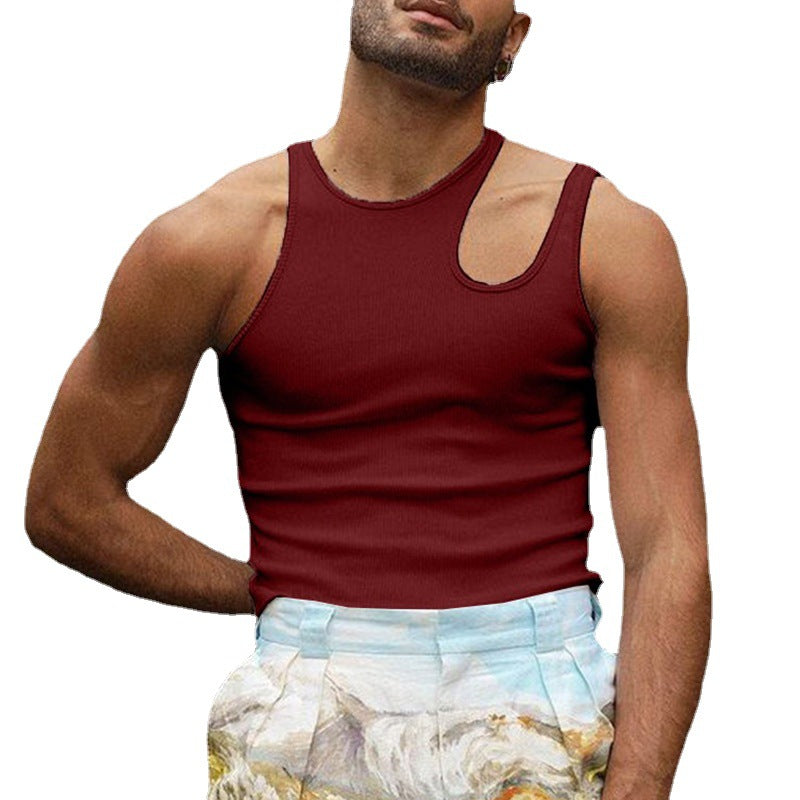 Herren nan körperbetontes Tanktop mit einseitigem Schulterausschnitt und feiner Rippstruktur Drune