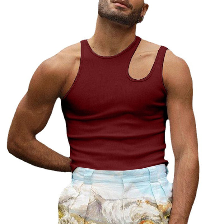 Herren nan körperbetontes Tanktop mit einseitigem Schulterausschnitt und feiner Rippstruktur Drune