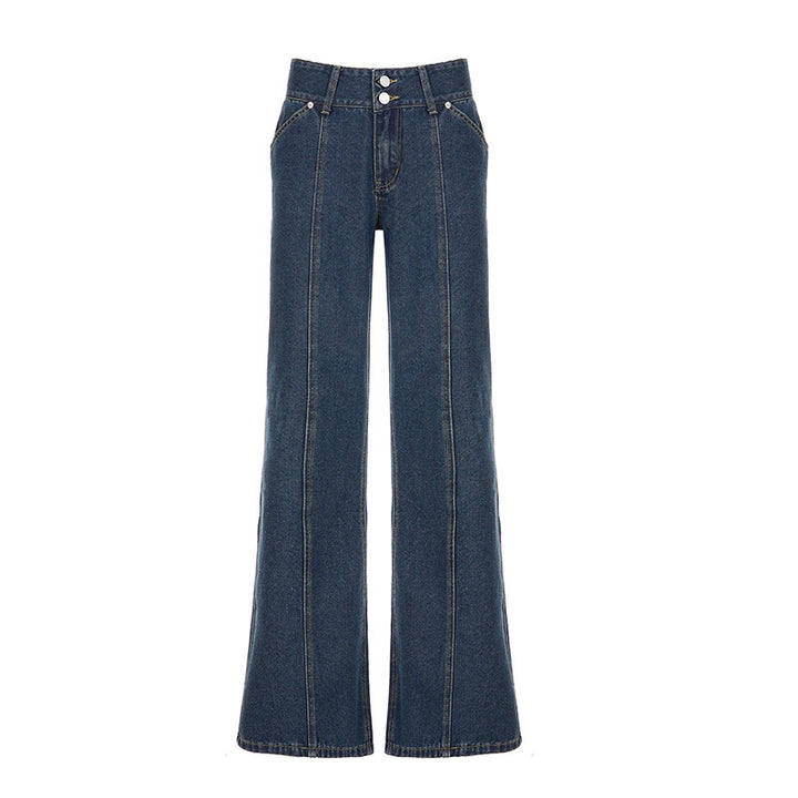 Damen Weite Jeanshose im Retro-Stil mit hohen Bund Drune
