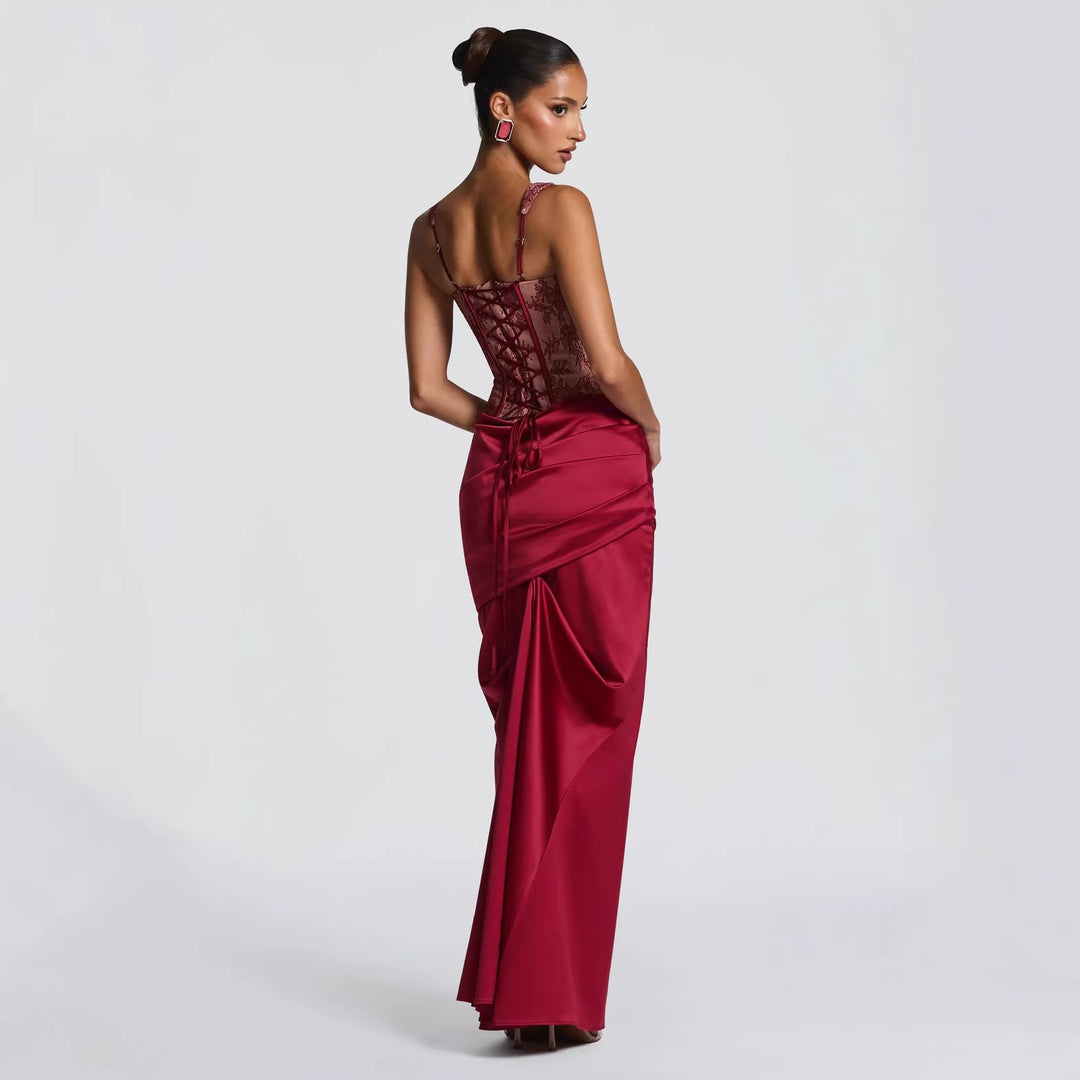 Damen Elegantes Abendkleid mit Korsett-Oberteil und drapiertem Rock Drune