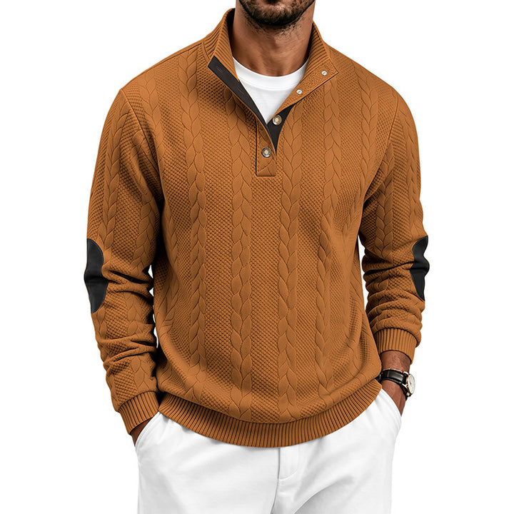 Herren Feinstrick-Troyer mit Zopfmuster, Lederdetails und Ellbogen-Patches Drune