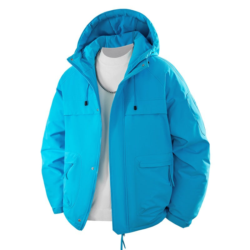Herren wattierter Kapuzenparka mit hoher Stehkragenlösung, verstellbarem Kordelzug und multifunktionalen Außentaschen Drune