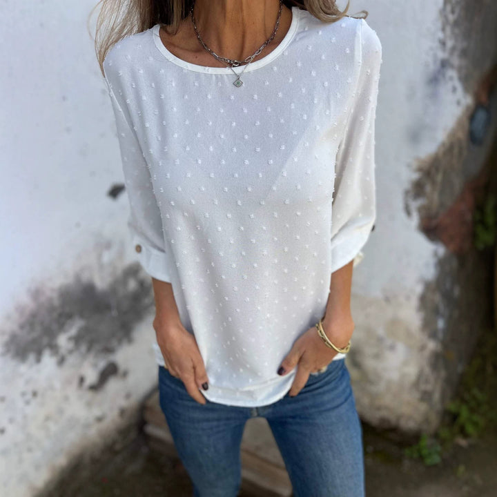 Damen Bluse mit Strukturpunktmuster und dreiviertel Ärmel Drune
