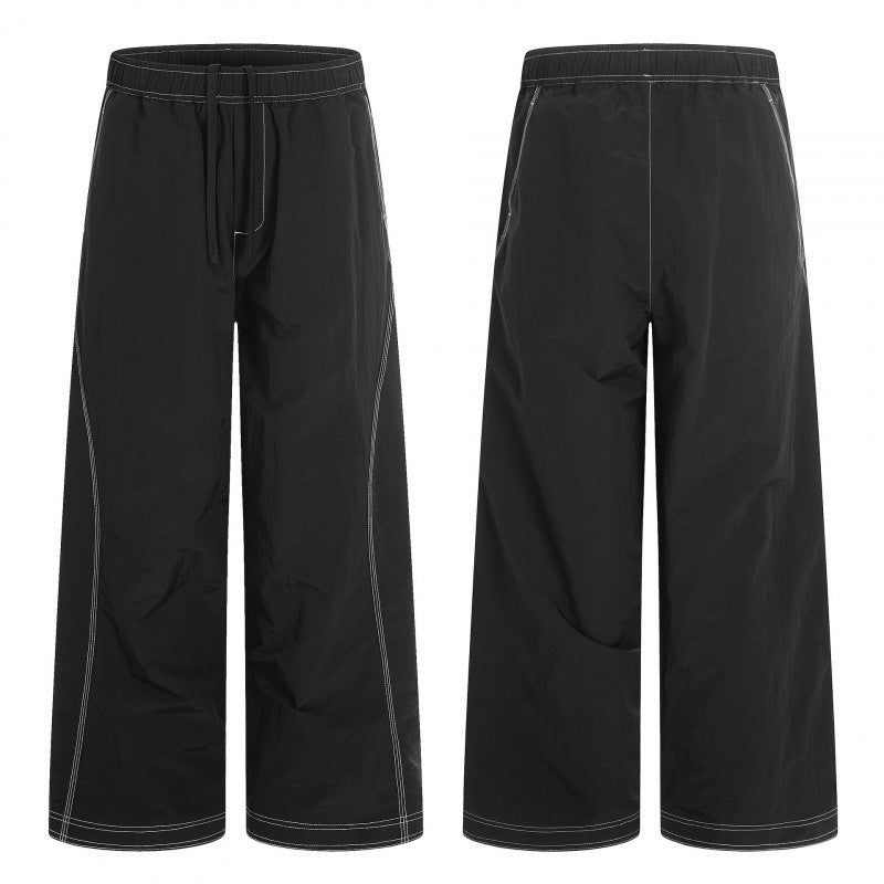 Damen Weite Hose mit elastischem Bund, Kordelzug und kontrastierenden Ziernähten Drune
