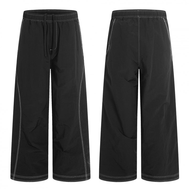 Damen Weite Hose mit elastischem Bund, Kordelzug und kontrastierenden Ziernähten Drune