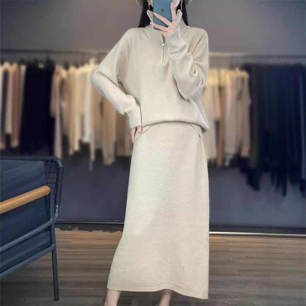 Damen Strickpullover mit hochschließendem Kragen und Reißverschluss Drune