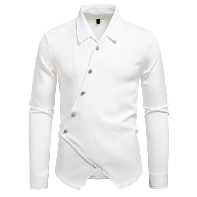 Herren Asymmetrisches Hemd mit diagonaler Druckknopfleiste und Hemdkragen Drune