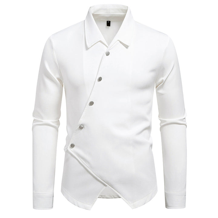 Herren Asymmetrisches Hemd mit diagonaler Druckknopfleiste und Hemdkragen Drune