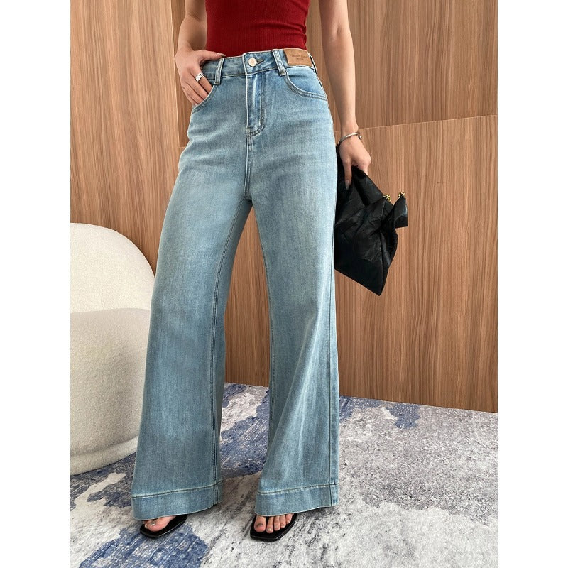 Damen lässige Schlagjeans im Vintage-Stil mit hohem Bund Drune