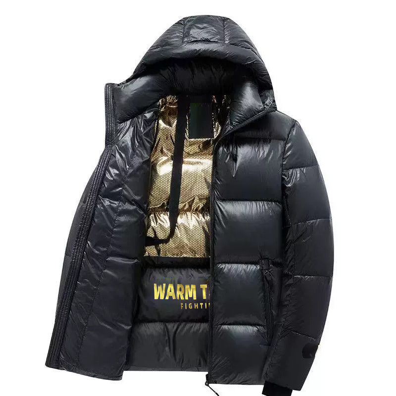 Herren glänzende Thermo-Steppjacke mit reflektierender Innenlage, Kapuze und wärmeisolierender Wattierung Drune
