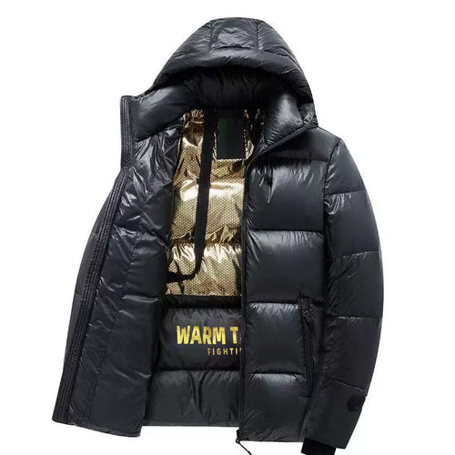 Herren glänzende Thermo-Steppjacke mit reflektierender Innenlage, Kapuze und wärmeisolierender Wattierung Drune
