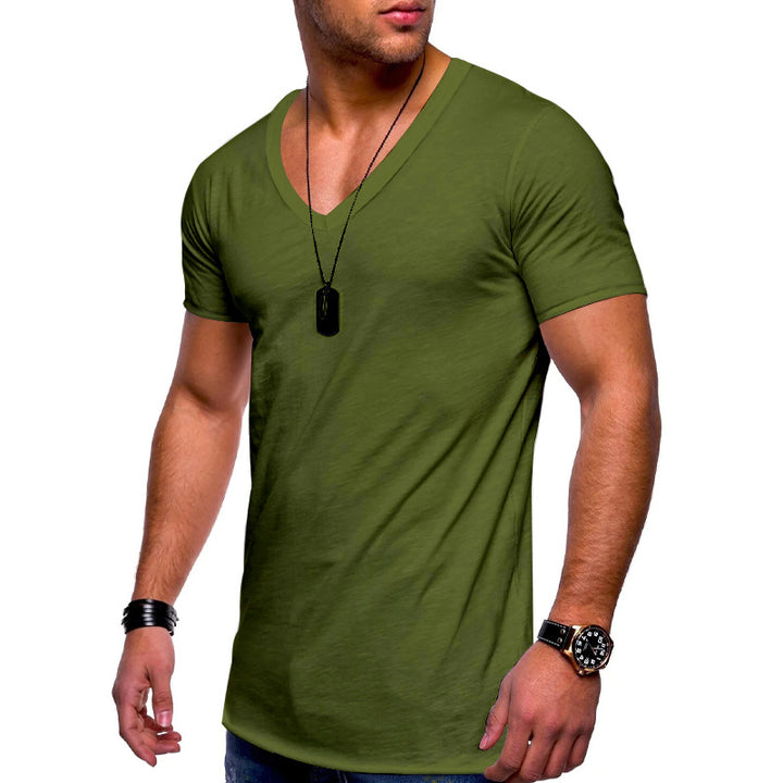 Herren nan V-Ausschnitt T‑Shirt aus feinem Jersey mit schmaler Silhouette und flachen Nähten Drune