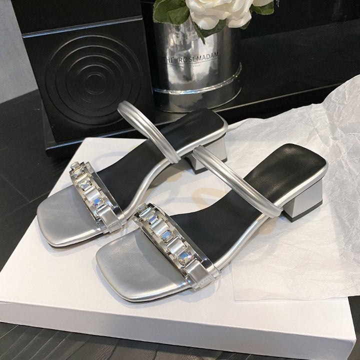 Damen elegante Mules mit gekreuzten Riemen und Blockabsatz Drune