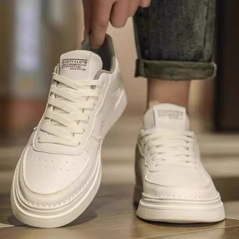 Unisex minimalistische Lederoptik Plateau-Sneaker mit gepolstertem Fersenkragen und stoßdämpfender Leichtsohle Drune