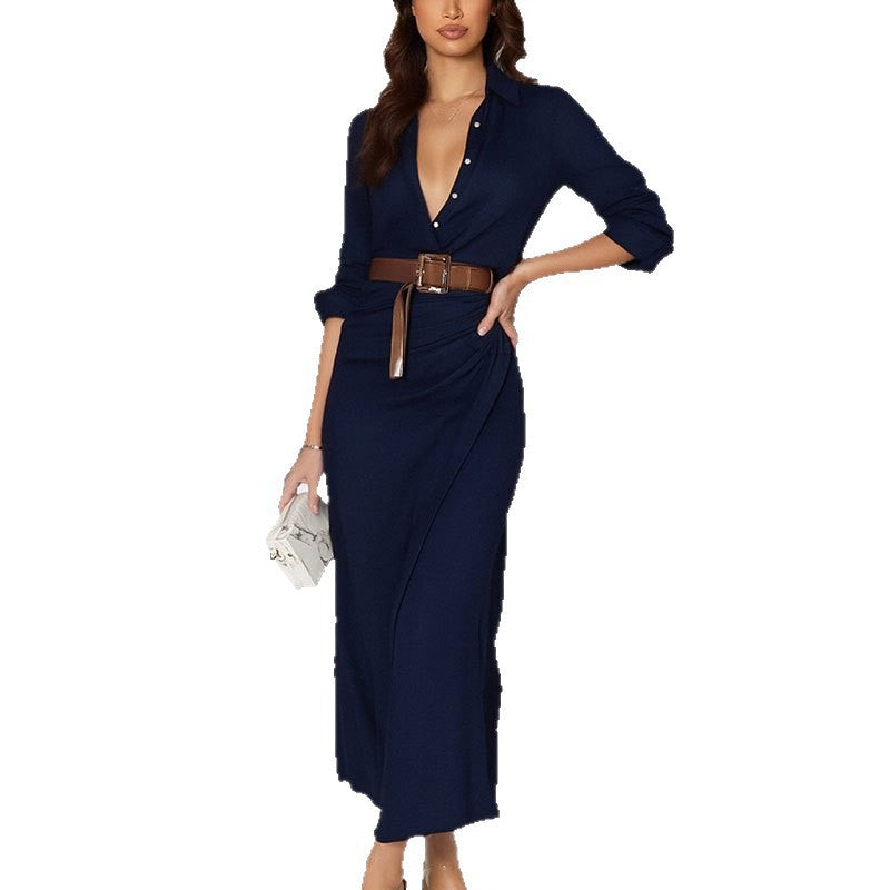 Damen Maxi-Kleid mit tiefem V-Ausschnitt und taillierenden Details Drune