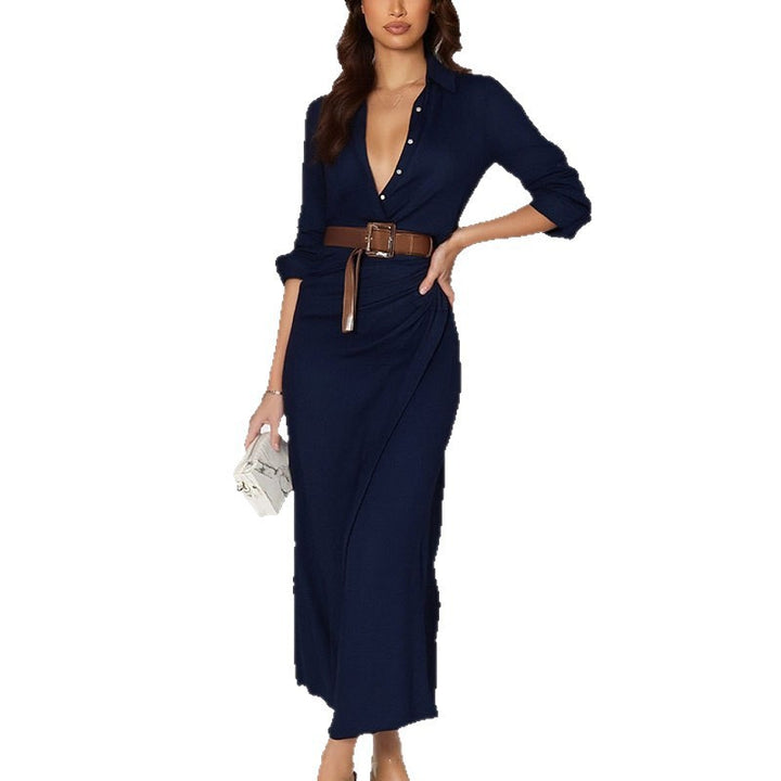 Damen Maxi-Kleid mit tiefem V-Ausschnitt und taillierenden Details Drune