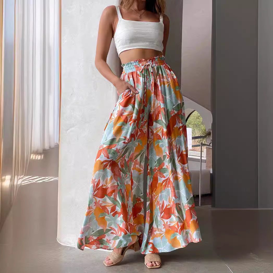 Damen Weite Sommerhose mit buntem Blumenmuster Drune