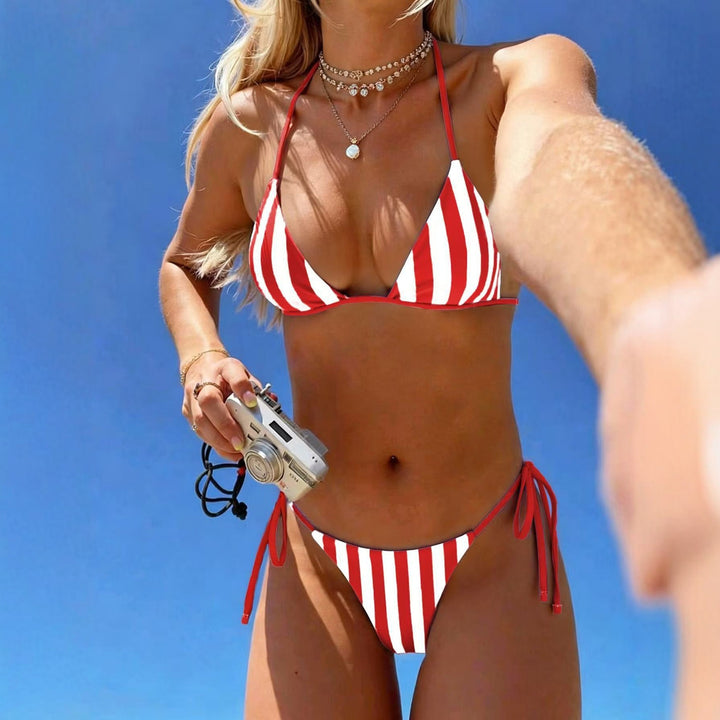 Damen Triangel-Bikini mit modischem Streifenmuster Drune