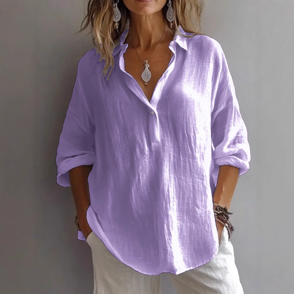Damen Lockeres Knopf-Bluse Hemd Drune