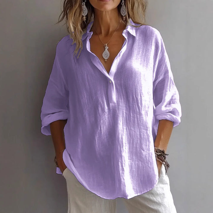 Damen Lockeres Knopf-Bluse Hemd Drune