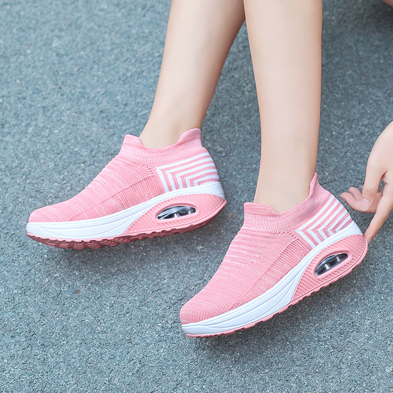 Damen nan gestrickter Schlupf-Walking-Sneaker mit anatomischer Pronationsstütze, Luftpolster-Zwischensohle und sockenähnlichem Schaft Drune