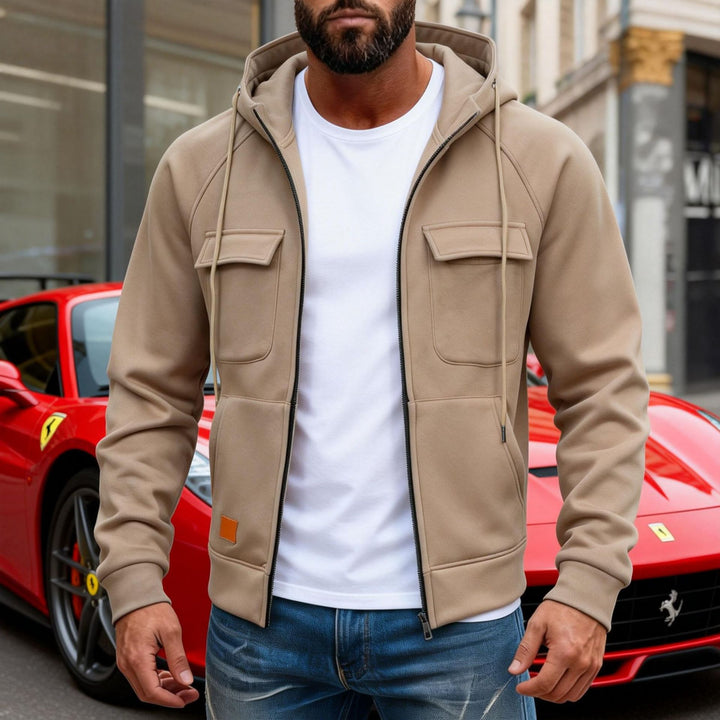 Herren Kapuzenjacke mit durchgehendem Reißverschluss, Brustklappen und moderner Slim‑Fit-Silhouette Drune