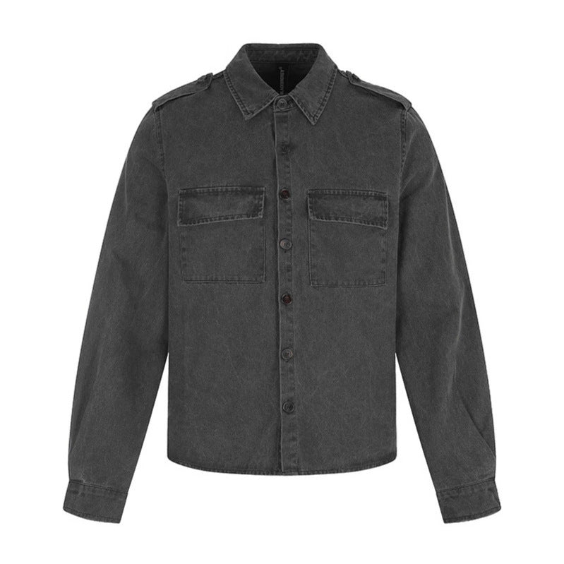 Damen Oversize Jeans-Hemdjacke im Utility‑Stil mit Schulterriegeln und aufgesetzten Brusttaschen Drune