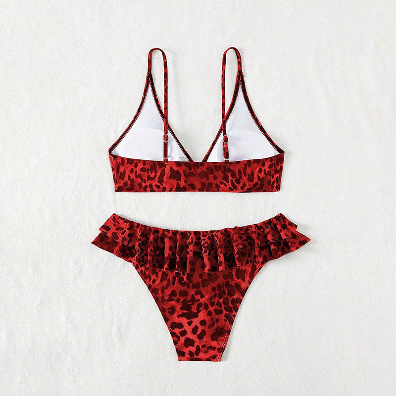 Damen Triangel-Bikini Set mit Rüschendetails und modischem Leopardenmuster Drune