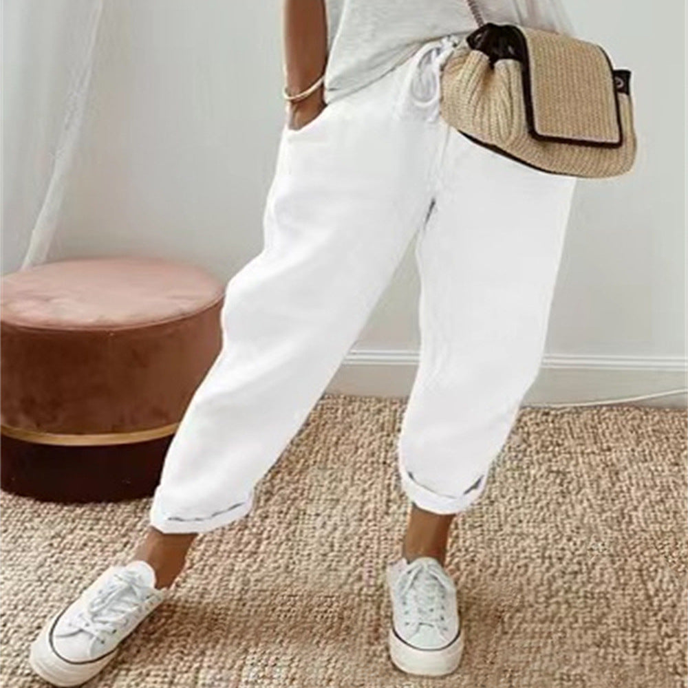 Damen Lockere Bedruckte Jogger mit Kordelzug und Rippbund Drune