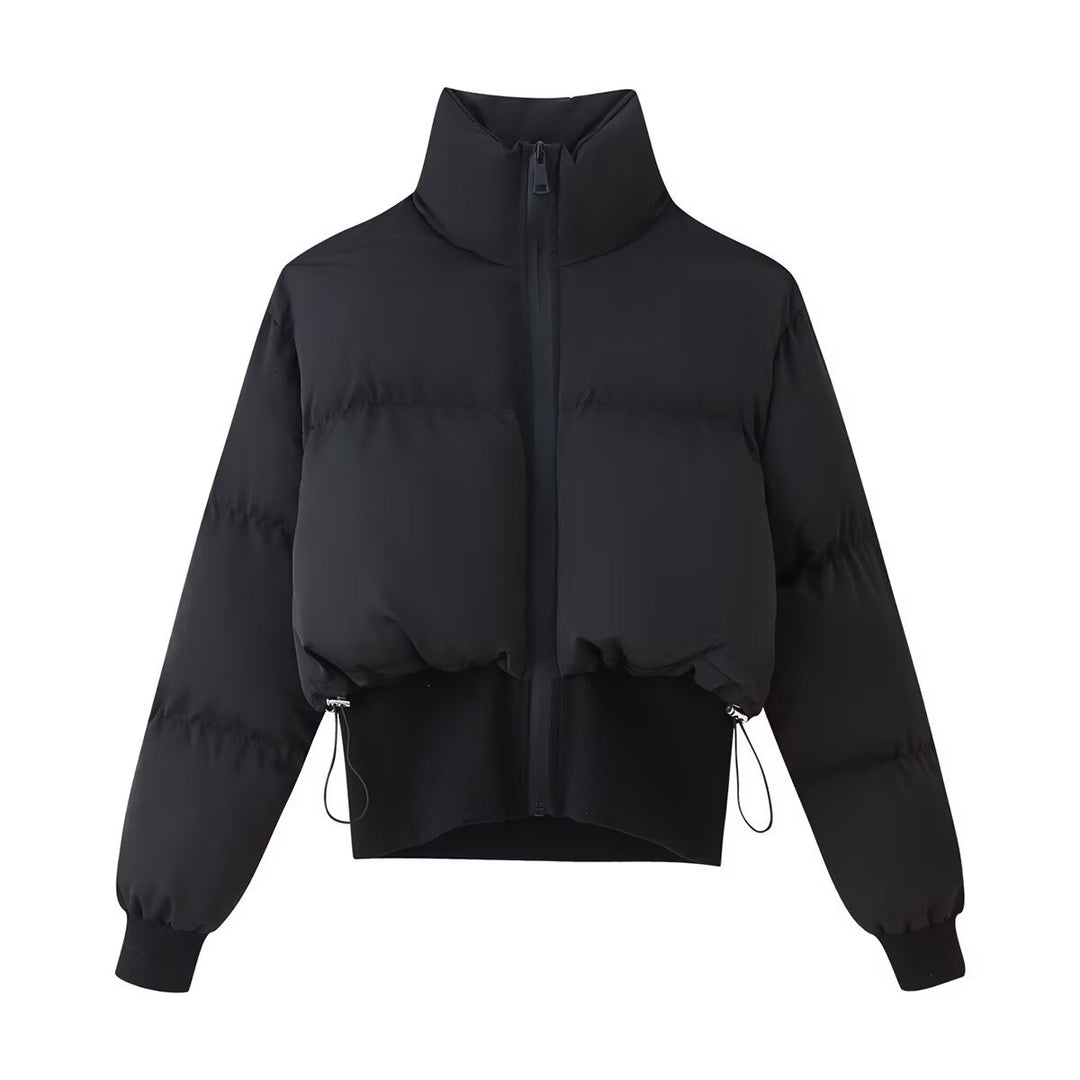 Damen nan kurz geschnittene Steppjacke mit hohem Stehkragen, Kordelzugsaum und breitem Rippenbund Drune