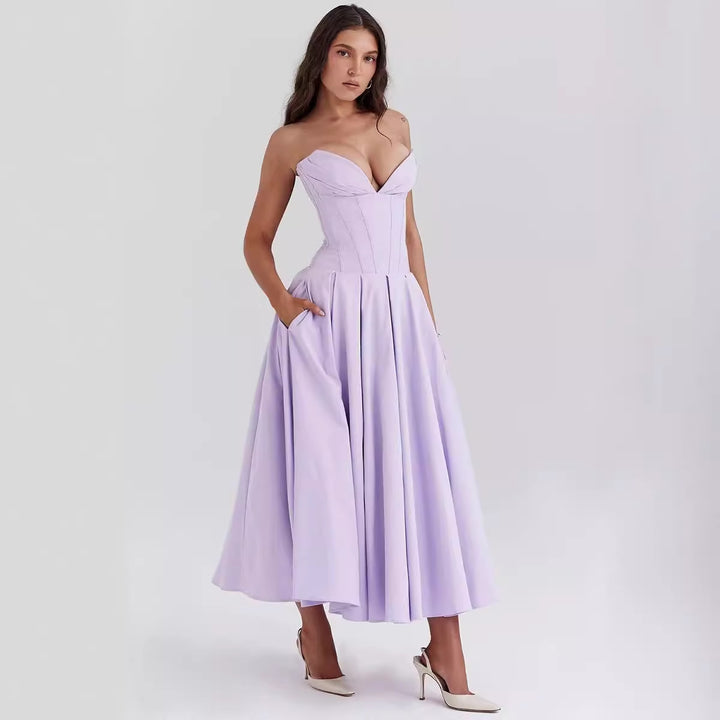 Damen Abendkleid mit herzförmigem Ausschnitt und fließendem Rock Drune
