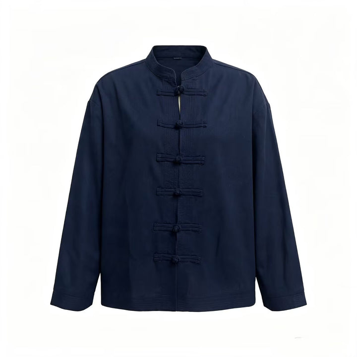 Herren Lockere Baumwoll‑Leinen Jacke im China‑Style mit Stehkragen und Knotenverschlüssen Drune