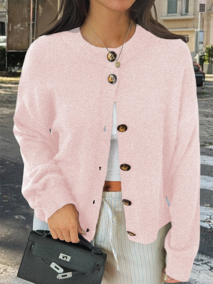 Damen kuschelige Strickjacke mit Oversize-Schnitt und Hornoptik-Knöpfen Drune