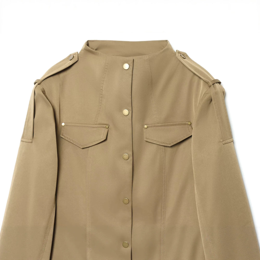 Damen Leichte Utility-Jacke mit Stehkragen, Schulterklappen und aufgesetzten Pattentaschen Drune