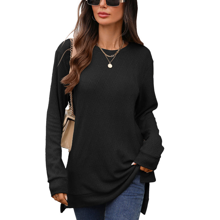 Damen Langarmshirt mit strukturiertem Muster und seitlichen Schlitzen Drune