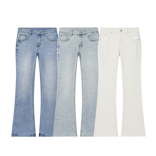 Damen Hochgeschnittene Schlaghose-Jeans mit dezenter Used-Waschung und Fünf-Taschen-Design Drune