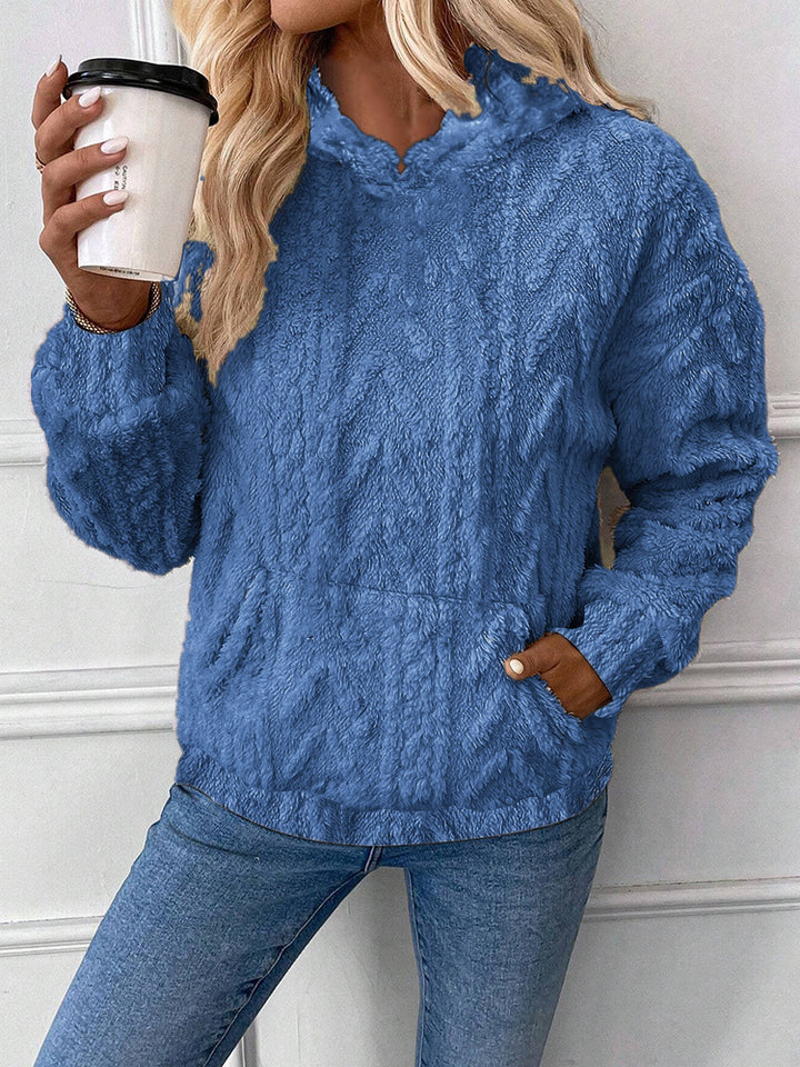 Damen Kapuzenpullover aus kuscheligem Material mit eingearbeitetem Beuteltaschen Drune