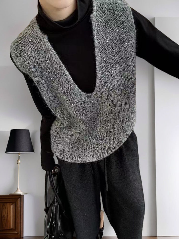 Damen Modische Strickweste mit tiefem V-Ausschnitt und kreativem Schnitt Drune