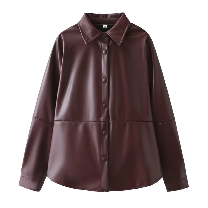 Damen elegante Kunstlederjacke mit funktionalen Knöpfen und taillierter Silhouette Drune