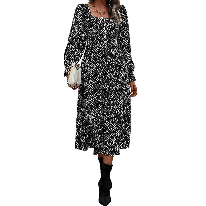 Damen Midikleid mit eckigem Ausschnitt, taillierter Smokpassform und Knopfleiste Drune