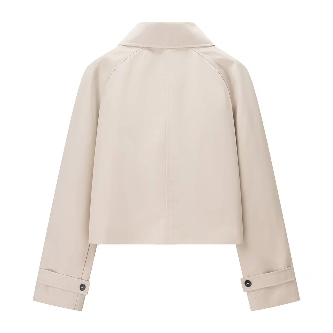 Damen nan kurz geschnittene wasserabweisende Cropped-Trenchjacke mit Hemdkragen und verdeckter Knopfleiste Drune