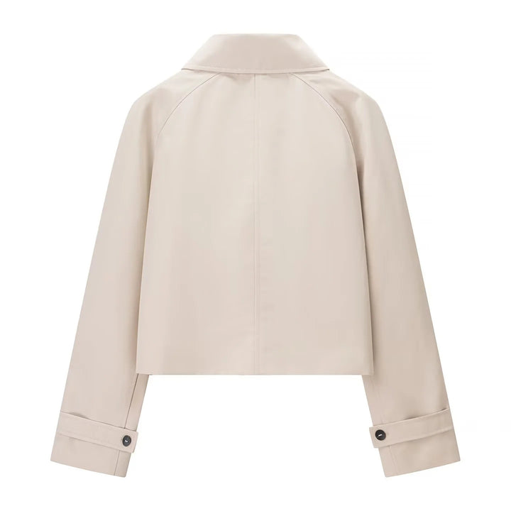 Damen nan kurz geschnittene wasserabweisende Cropped-Trenchjacke mit Hemdkragen und verdeckter Knopfleiste Drune