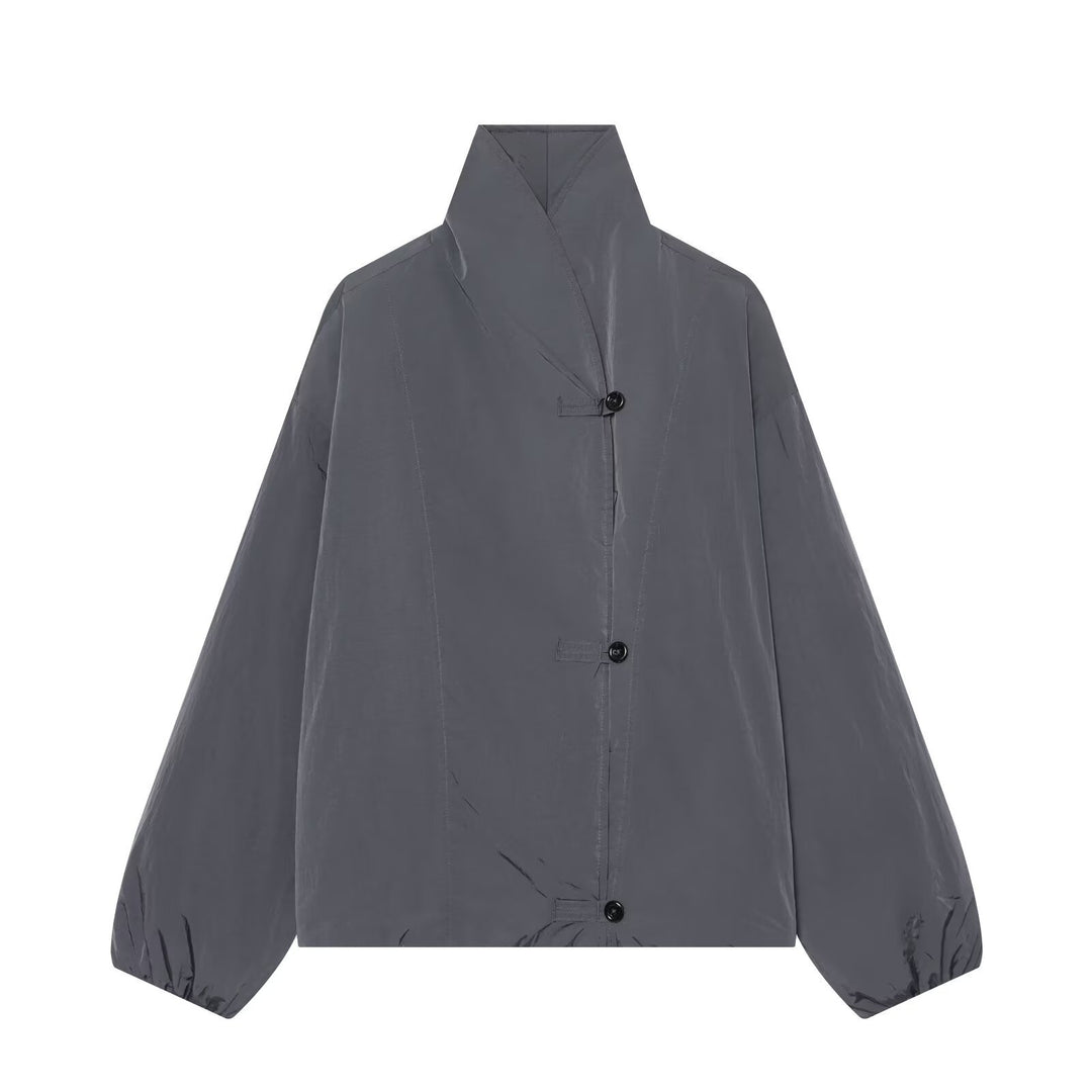 Damen Leichte Cropped Nylonjacke mit hohem Funnelkragen, Oversize-Schnitt und elastischen Bündchen Drune