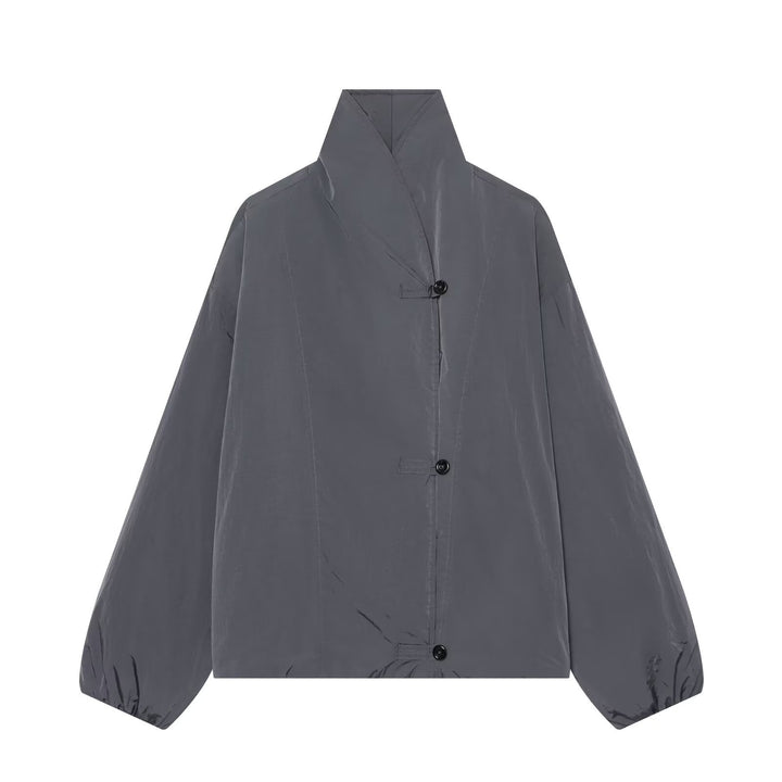 Damen Leichte Cropped Nylonjacke mit hohem Funnelkragen, Oversize-Schnitt und elastischen Bündchen Drune