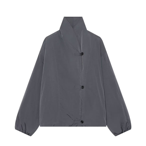 Damen Leichte Cropped Nylonjacke mit hohem Funnelkragen, Oversize-Schnitt und elastischen Bündchen Drune