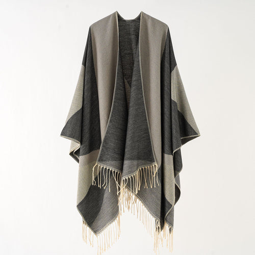 Damen Leichter reversibler Fransen-Umhang aus feiner Wollmischung Drune
