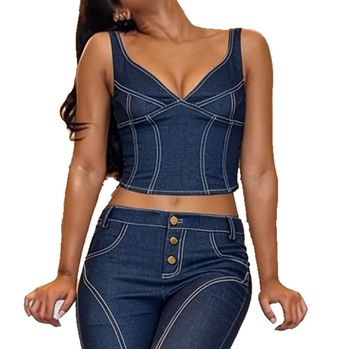 Damen Denim Crop-Top mit modischem Schnitt und verstellbaren Trägern Drune