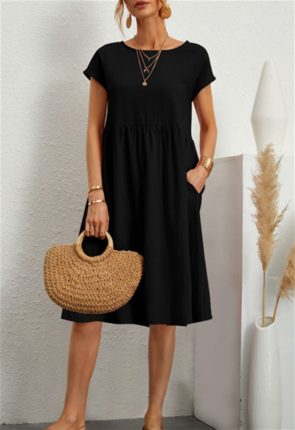 Damen Freizeitleinenkleid mit leichtem Schnitt und Taschen Drune